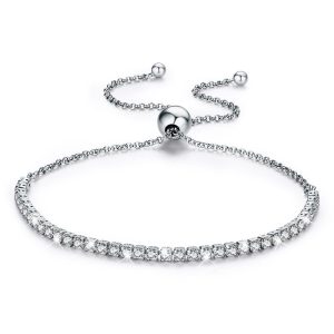Solid 925 Sterling Silver Created Diamonds Pull Tie Tennis Bracelet
