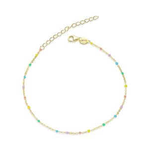 Solid 925 Sterling Silver Dainty Multicolour Crystals Bracelet