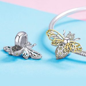 Solid 925 Sterling Silver Faint Yellow Bee CZ Charm