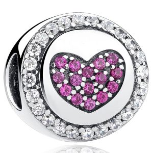 Solid 925 Sterling Silver Pink Heart Preciosa® Czech Crystals Charm