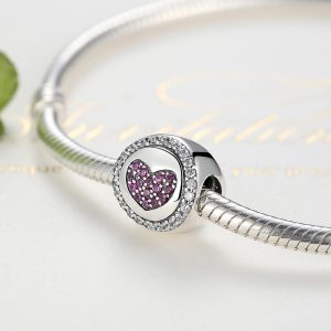 Solid 925 Sterling Silver Pink Heart Preciosa® Czech Crystals Charm
