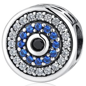 Solid 925 Sterling Silver Circle Duo CZ Charm