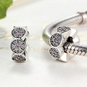 Solid 925 Sterling Silver Floral CZ Charm