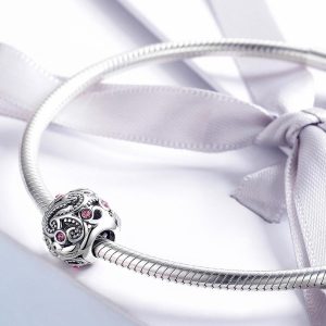 Solid 925 Sterling Silver Love Bird with Rose CZ Charm