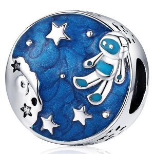 Solid 925 Sterling Silver Spaceman Charm