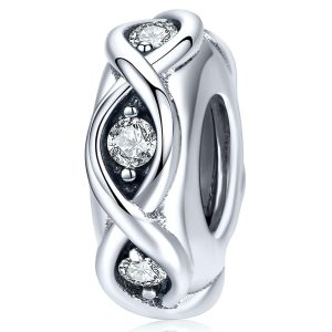Solid 925 Sterling Silver Twisted CZ Charm