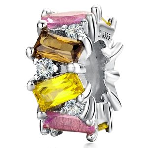 Solid 925 Sterling Silver Multicolour Brilliant CZ Charm