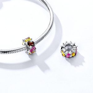 Solid 925 Sterling Silver Multicolour Brilliant CZ Charm