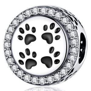 Solid 925 Sterling Silver Cute Paws CZ Charm