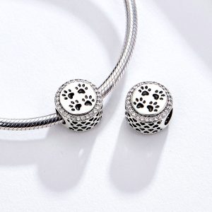 Solid 925 Sterling Silver Cute Paws CZ Charm