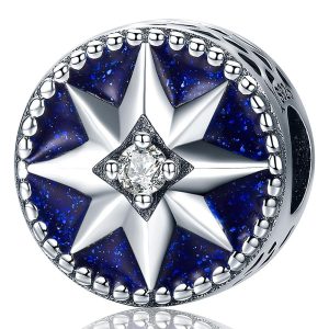 Solid 925 Sterling Silver Frozen Star Snowflake CZ Charm
