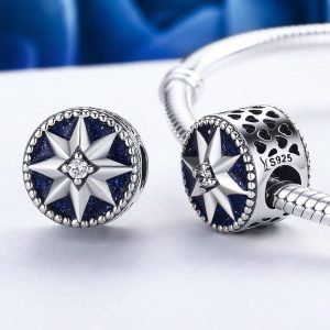 Solid 925 Sterling Silver Frozen Star Snowflake CZ Charm