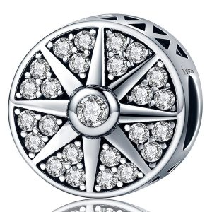 Solid 925 Sterling Silver Vector Sun CZ Charm