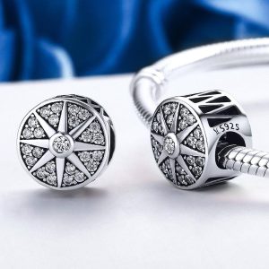 Solid 925 Sterling Silver Vector Sun CZ Charm