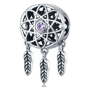 Solid 925 Sterling Silver Dream Catcher Magnetized CZ Charm