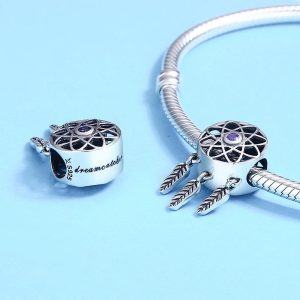 Solid 925 Sterling Silver Dream Catcher Magnetized CZ Charm