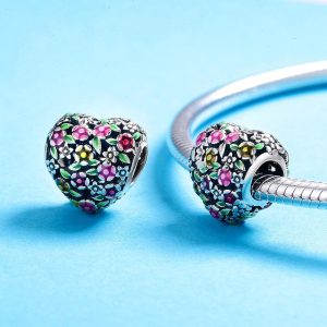 Solid 925 Sterling Silver Magnolia Bloom Heart Charm