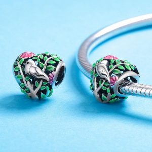 Solid 925 Sterling Silver Bird In A Heart Charm