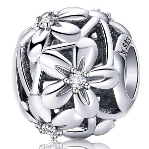 Solid 925 Sterling Silver Daisy Garden CZ Charm