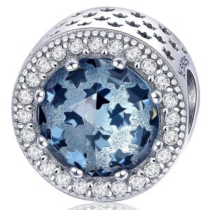 Solid 925 Sterling Silver Sky Blue Mystic Stars CZ Charm