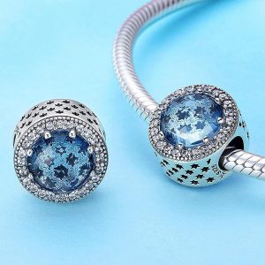 Solid 925 Sterling Silver Sky Blue Mystic Stars CZ Charm