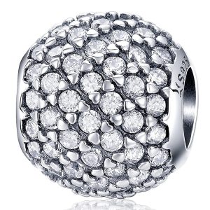 Solid 925 Sterling Silver Dazzling CZ Round Charm