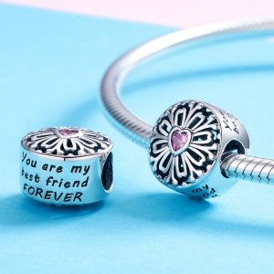 Solid 925 Sterling Silver You Are My Best Friend FOREVER Inscription Heart CZ Charm