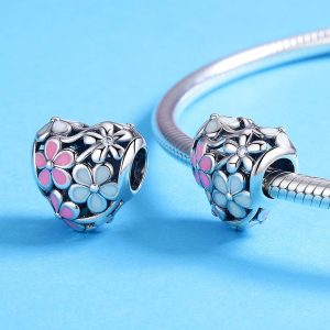 Solid 925 Sterling Silver Floria CZ Heart Charm