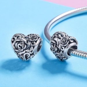 Solid 925 Sterling Silver Rosie Heart Charm