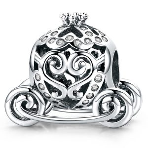 Solid 925 Sterling Silver Royal Pumpkin Carriage CZ Charm