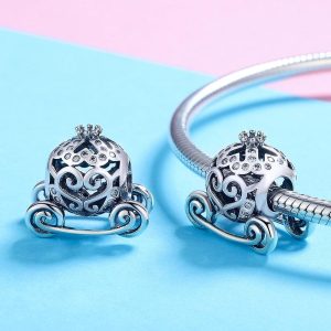 Solid 925 Sterling Silver Royal Pumpkin Carriage CZ Charm