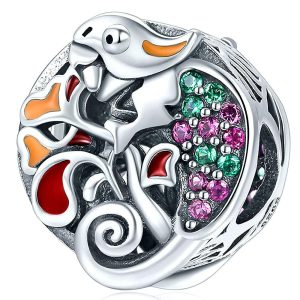 Solid 925 Sterling Silver Multicolour Lizard CZ Charm
