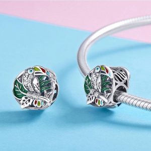 Solid 925 Sterling Silver Multicolour Toucan Bird CZ Charm