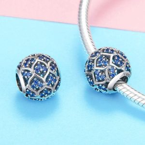 Solid 925 Sterling Silver Round Circle Sapphire Blue CZ Charm