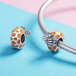 Solid 925 Sterling Silver Black and White Bee Honey Charm