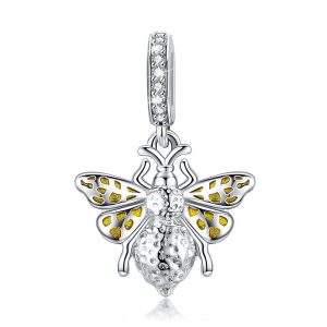 Solid 925 Sterling Silver ZirconBee Charm