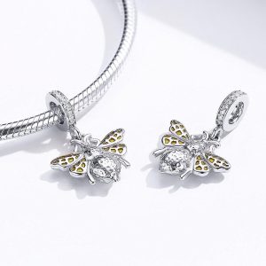 Solid 925 Sterling Silver ZirconBee Charm
