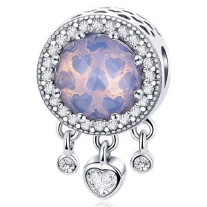 Solid 925 Sterling Silver Trapped Love CZ Charm