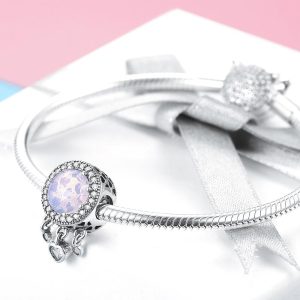 Solid 925 Sterling Silver Trapped Love CZ Charm