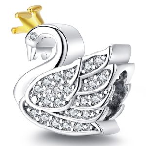 Solid 925 Sterling Duchess Swan CZ Charm