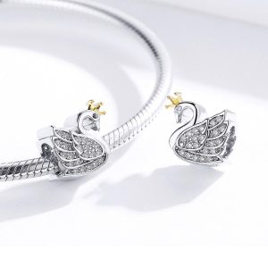 Solid 925 Sterling Duchess Swan CZ Charm
