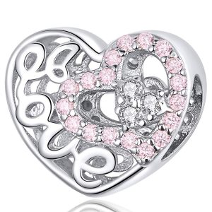Solid 925 Sterling Silver Pinky Love CZ Charm