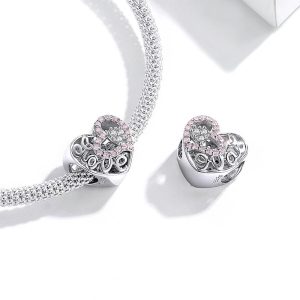Solid 925 Sterling Silver Pinky Love CZ Charm
