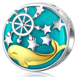 Solid 925 Sterling Silver Captain Dolphin Charm