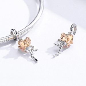 Solid 925 Sterling Silver Belle Rose Pandora Inspired Charm