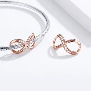 Solid 925 Sterling Silver Family Forever Infinity Pandora Inspired Charm Rose Gold