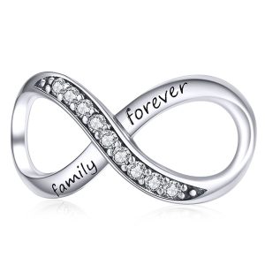 Solid 925 Sterling Silver Family Forever Infinity Pandora Inspired Charm White Gold