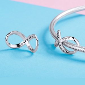 Solid 925 Sterling Silver Family Forever Infinity Pandora Inspired Charm White Gold