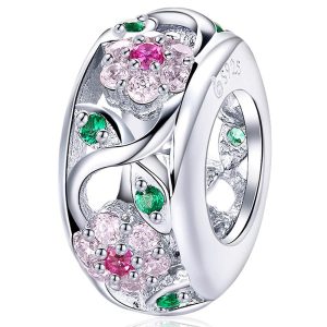 Solid 925 Sterling Silver Colourful Floral Flower Pandora Inspired Charm