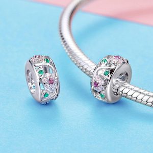 Solid 925 Sterling Silver Colourful Floral Flower Pandora Inspired Charm